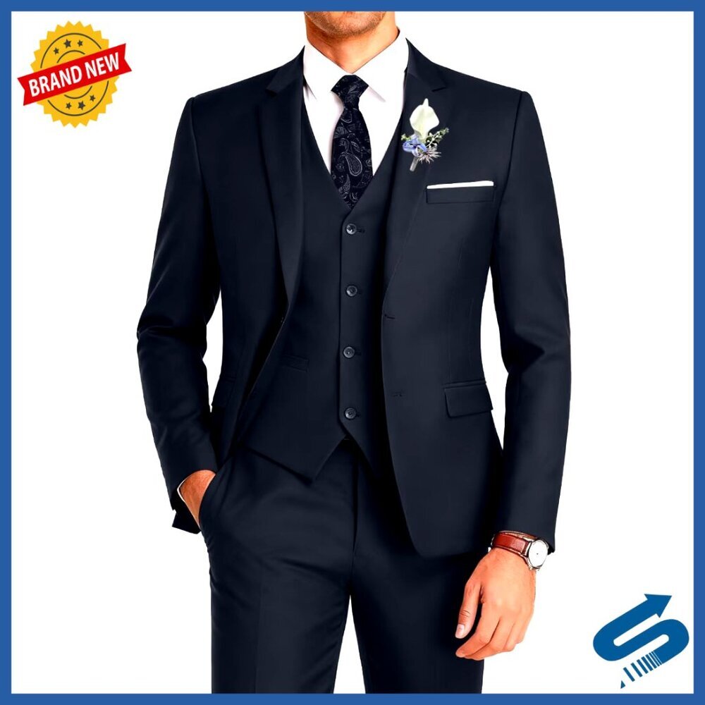 Slim Fit 3-Piece Suit Set with Vest and Tie for Formal Occasions